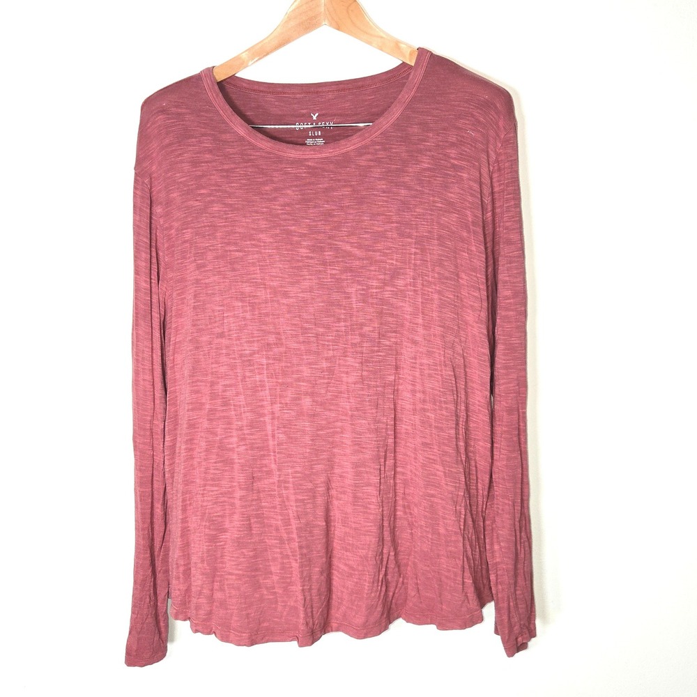 American Eagle Soft&Sexy Slub Top Womens XXL Pink Mauve Long Sleeve Relaxed Tee